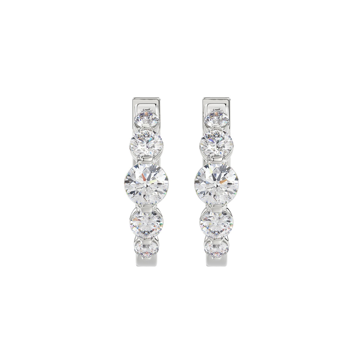 14K WHITE GOLD 2.00CT ROUND DIAMOND LADIES HOOPS E...