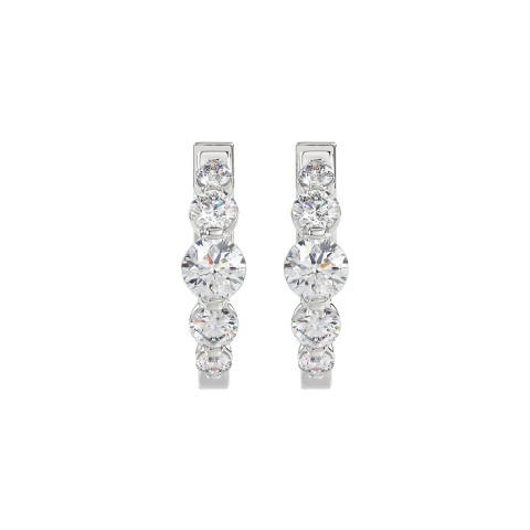 14K WHITE GOLD 2.00CT ROUND DIAMOND LADIES HOOPS EARRINGS