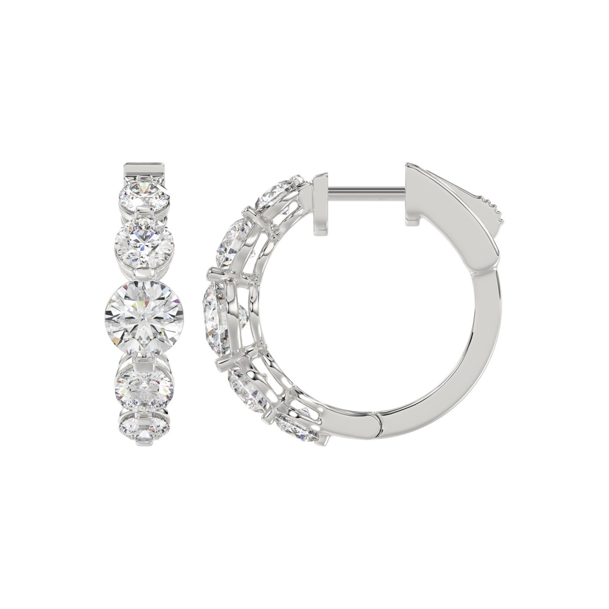14K WHITE GOLD 3 1/2CT ROUND DIAMOND LADIES HOOPS EARRINGS