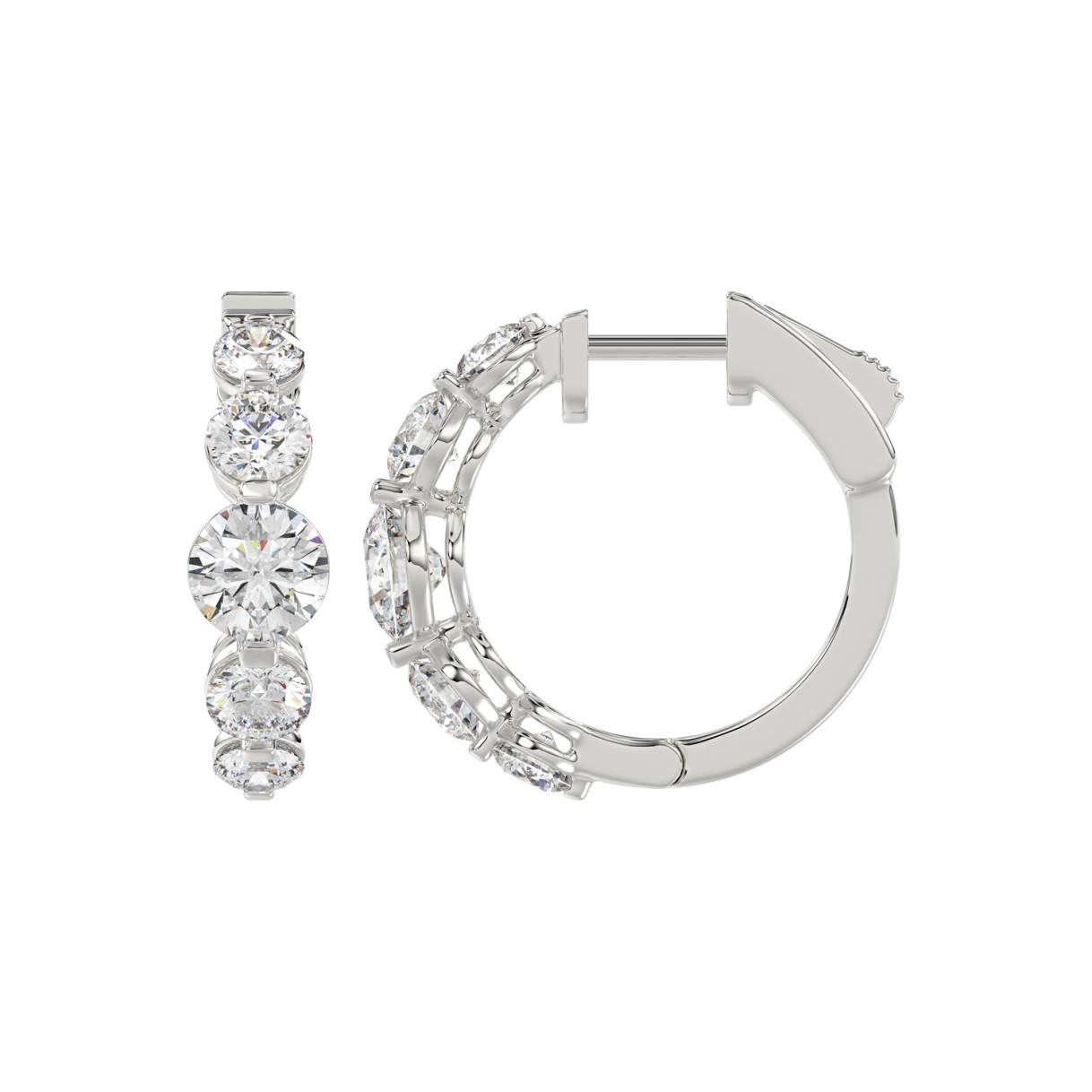 14K WHITE GOLD 3 1/2CT ROUND DIAMOND LADIES HOOPS EARRINGS