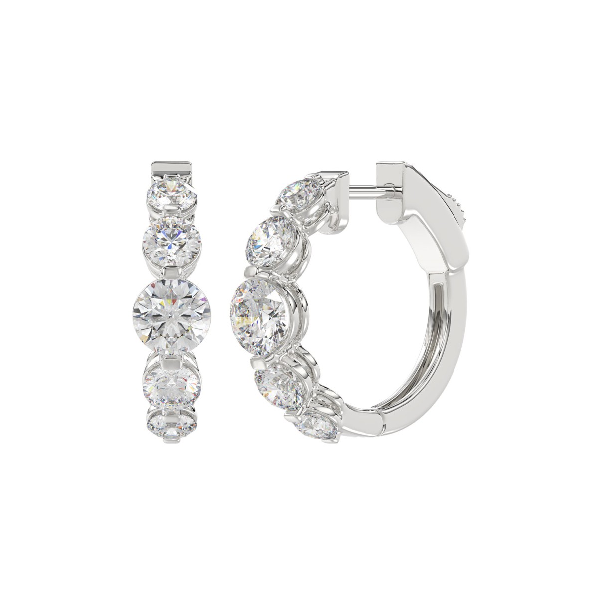 14K WHITE GOLD 3 1/2CT ROUND DIAMOND LADIES HOOPS EARRINGS