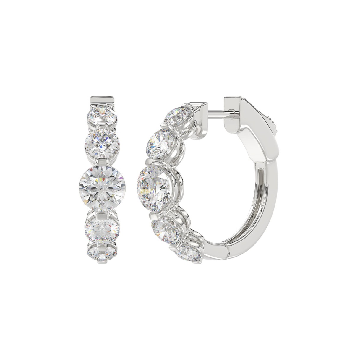 14K WHITE GOLD 3 1/2CT ROUND DIAMOND LADIES HOOPS EARRINGS