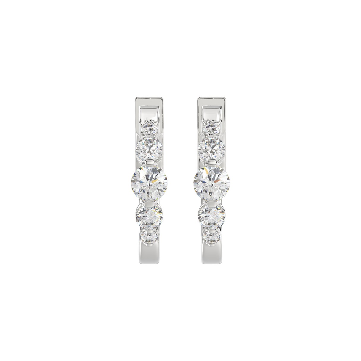 14K WHITE GOLD 1.00CT ROUND DIAMOND LADIES HOOPS E...
