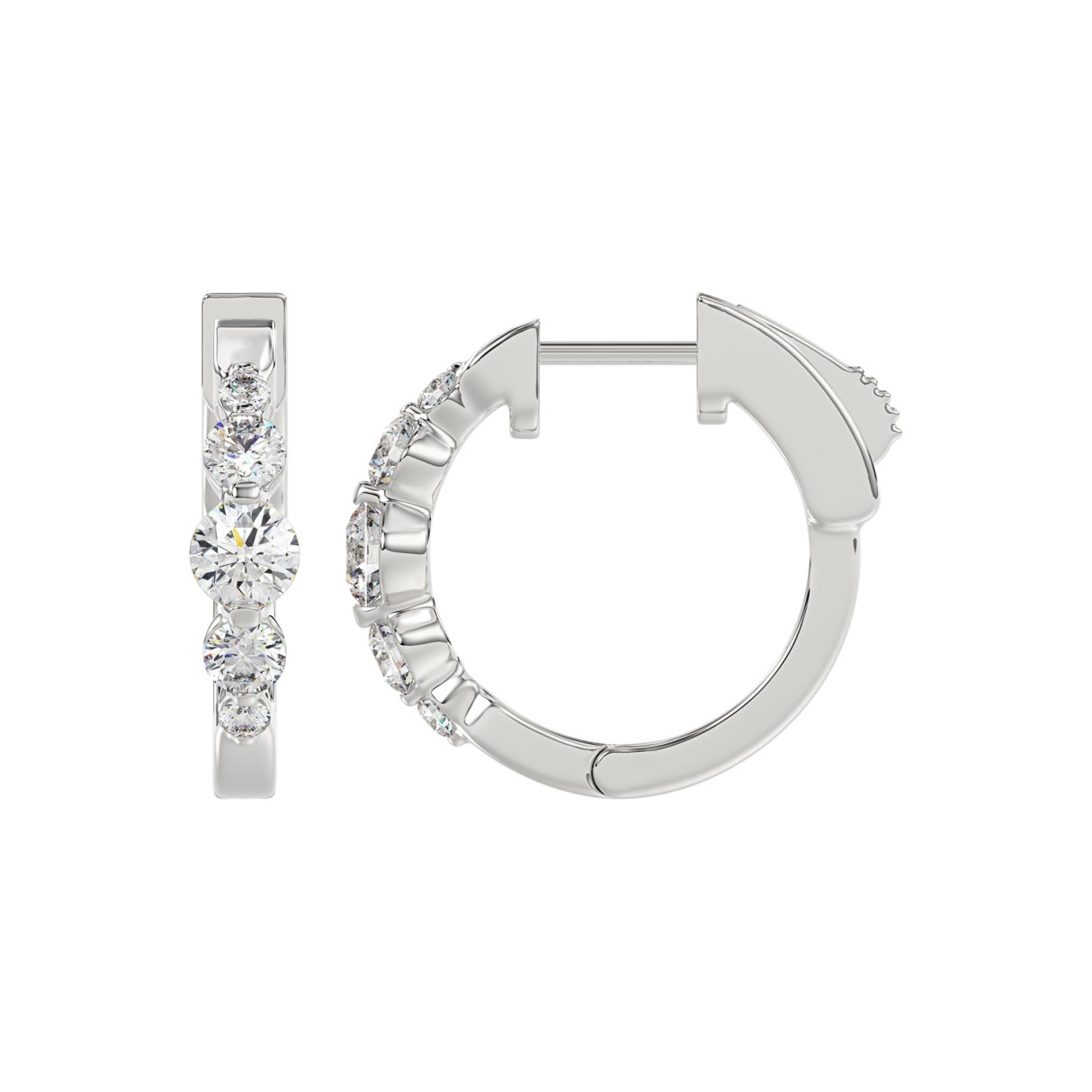 14K WHITE GOLD 1.00CT ROUND DIAMOND LADIES HOOPS EARRINGS