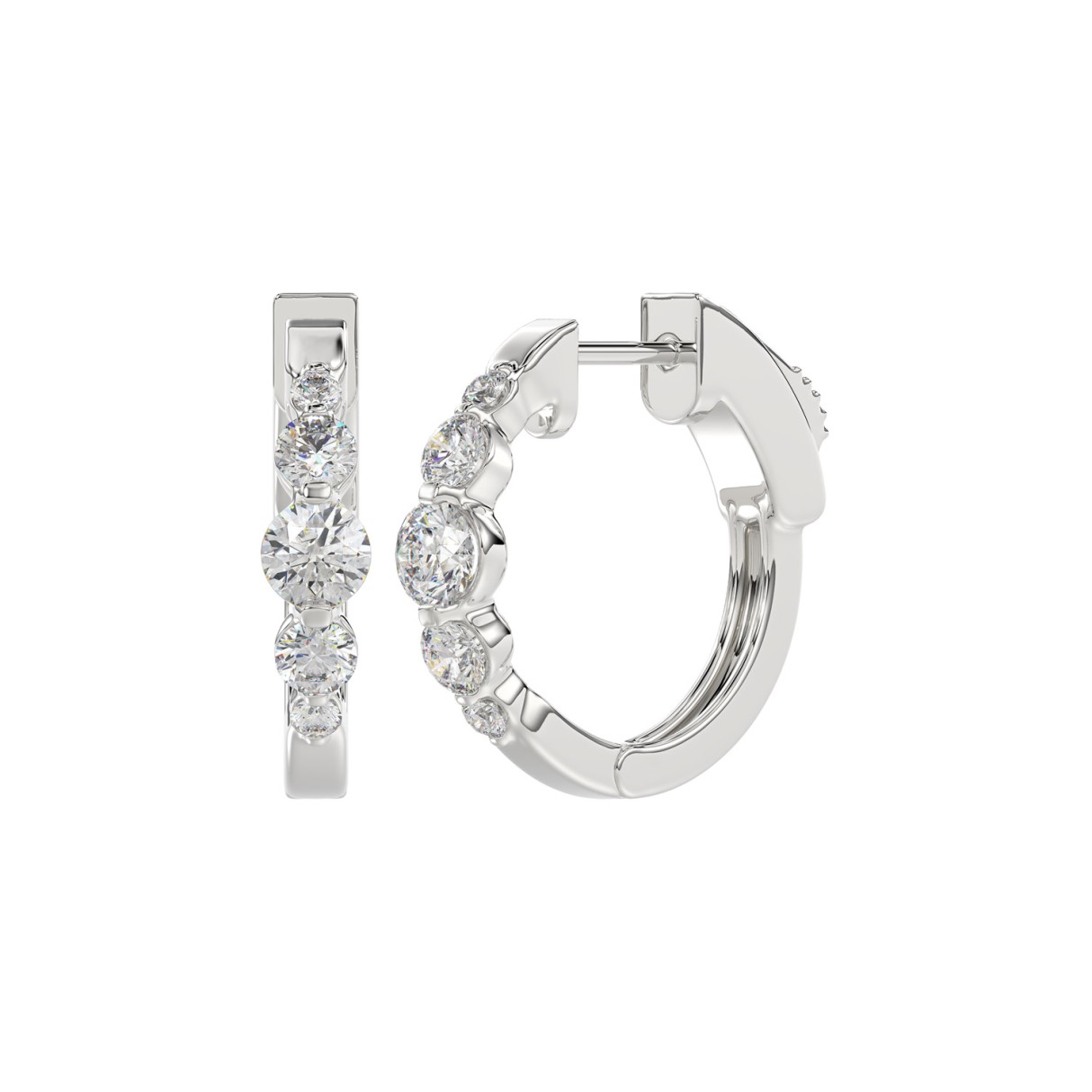 14K WHITE GOLD 1.00CT ROUND DIAMOND LADIES HOOPS EARRINGS