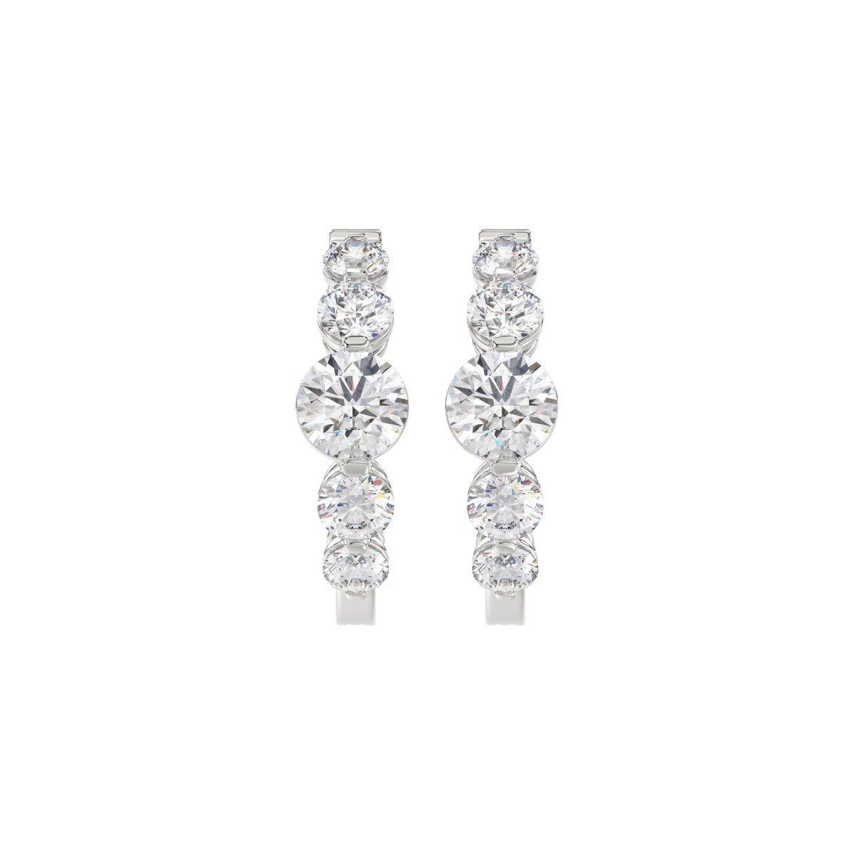 14K WHITE GOLD 4.00CT ROUND DIAMOND LADIES HOOPS E...