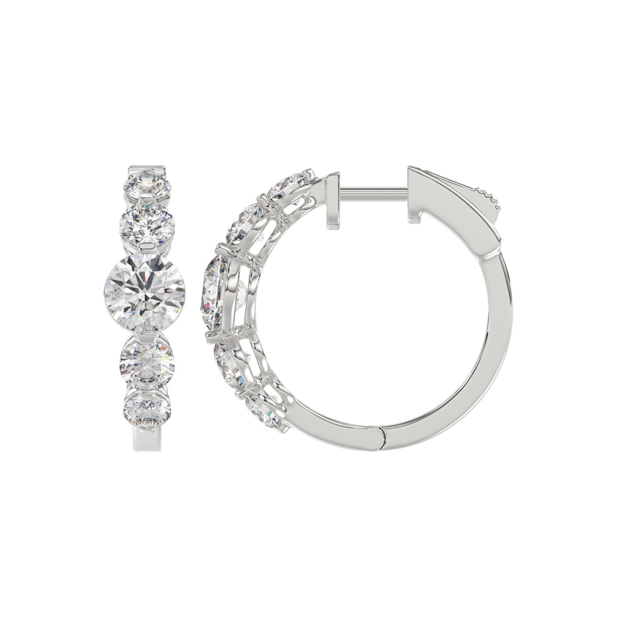 14K WHITE GOLD 4.00CT ROUND DIAMOND LADIES HOOPS EARRINGS