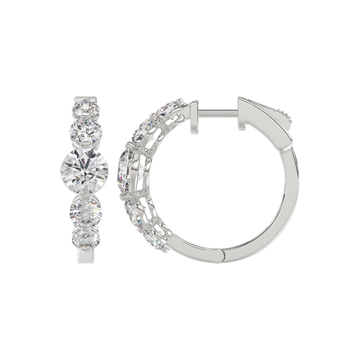 14K WHITE GOLD 4.00CT ROUND DIAMOND LADIES HOOPS EARRINGS