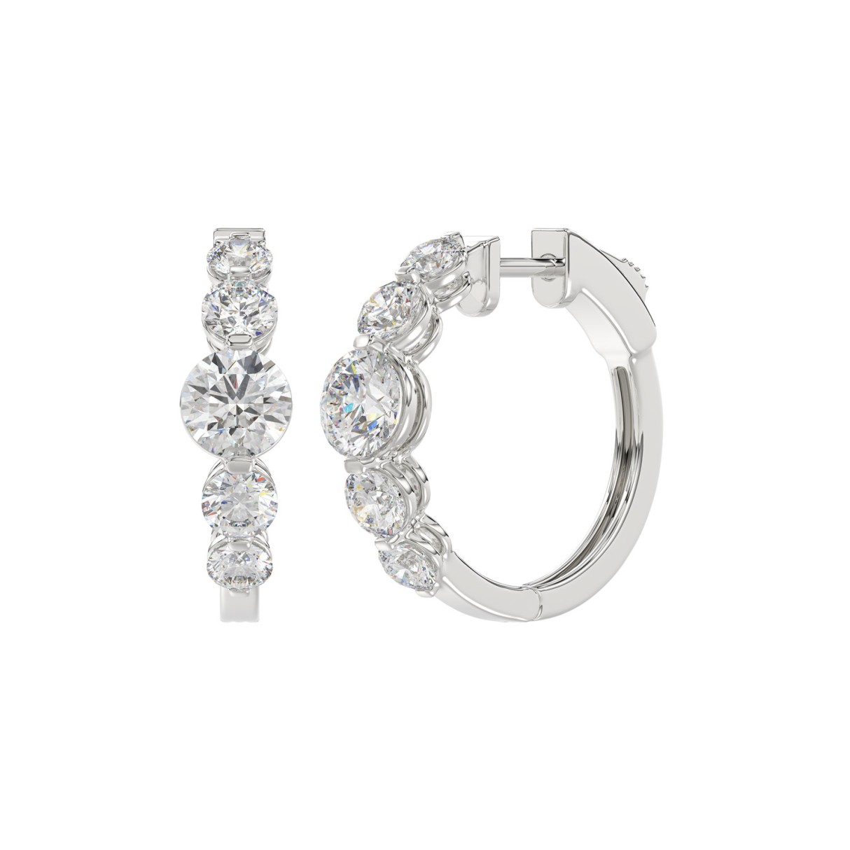 14K WHITE GOLD 4.00CT ROUND DIAMOND LADIES HOOPS EARRINGS