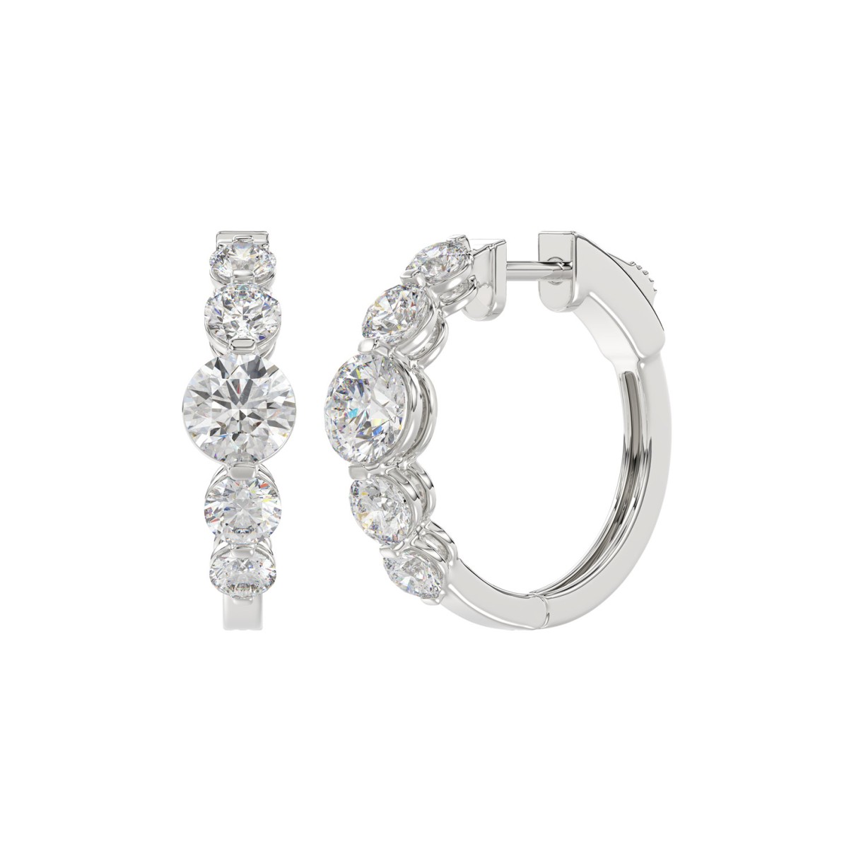 14K WHITE GOLD 4.00CT ROUND DIAMOND LADIES HOOPS EARRINGS