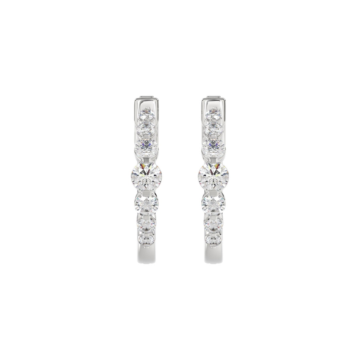 14K WHITE GOLD 1.00CT ROUND DIAMOND LADIES HOOPS E...