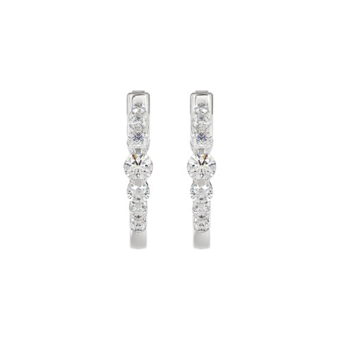 14K WHITE GOLD 1.00CT ROUND DIAMOND LADIES HOOPS EARRINGS