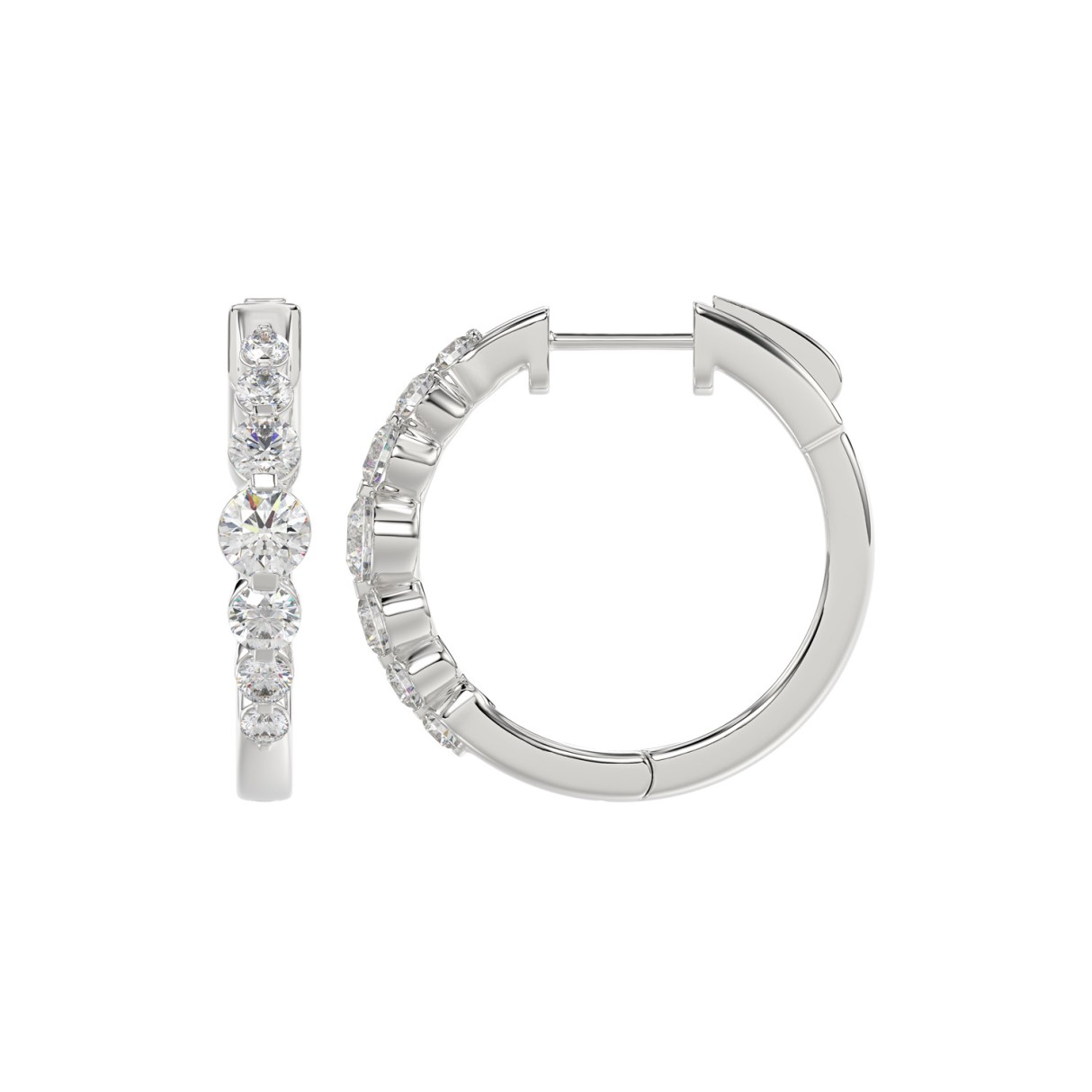14K WHITE GOLD 1.00CT ROUND DIAMOND LADIES HOOPS EARRINGS