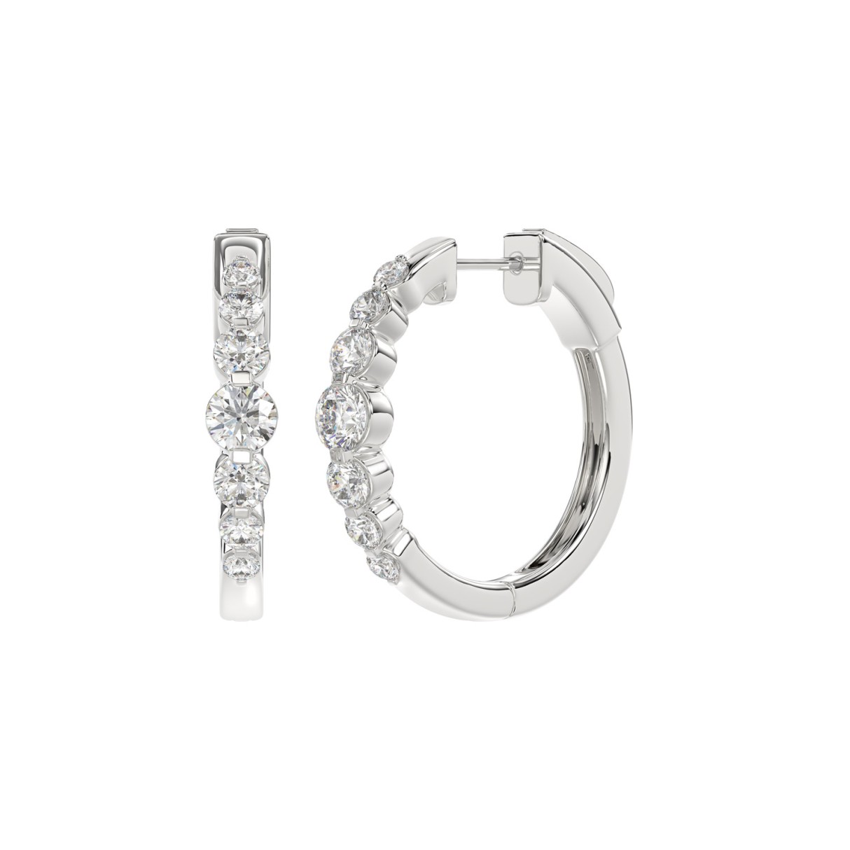 14K WHITE GOLD 1.00CT ROUND DIAMOND LADIES HOOPS EARRINGS