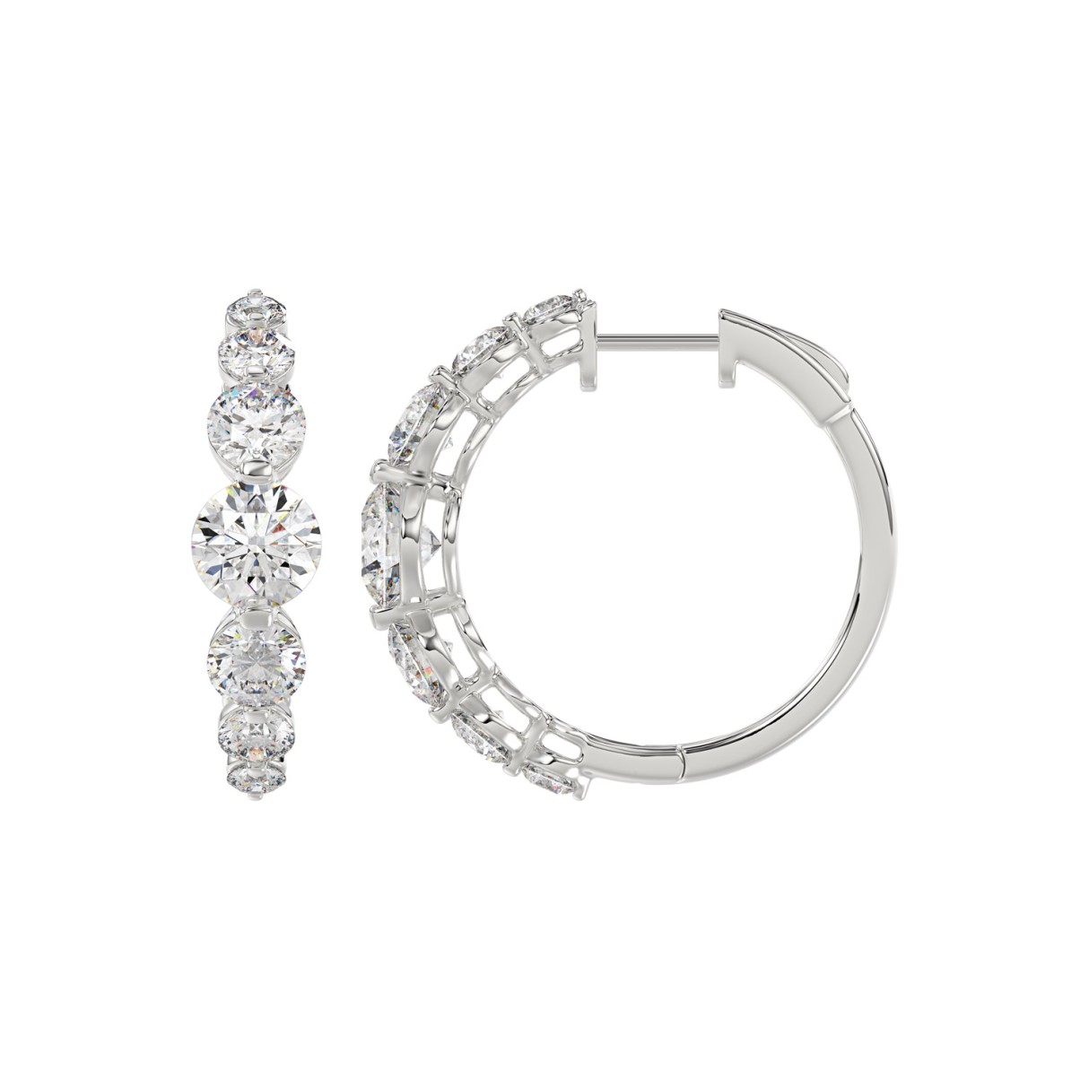 14K WHITE GOLD 2.00CT ROUND DIAMOND LADIES HOOPS EARRINGS