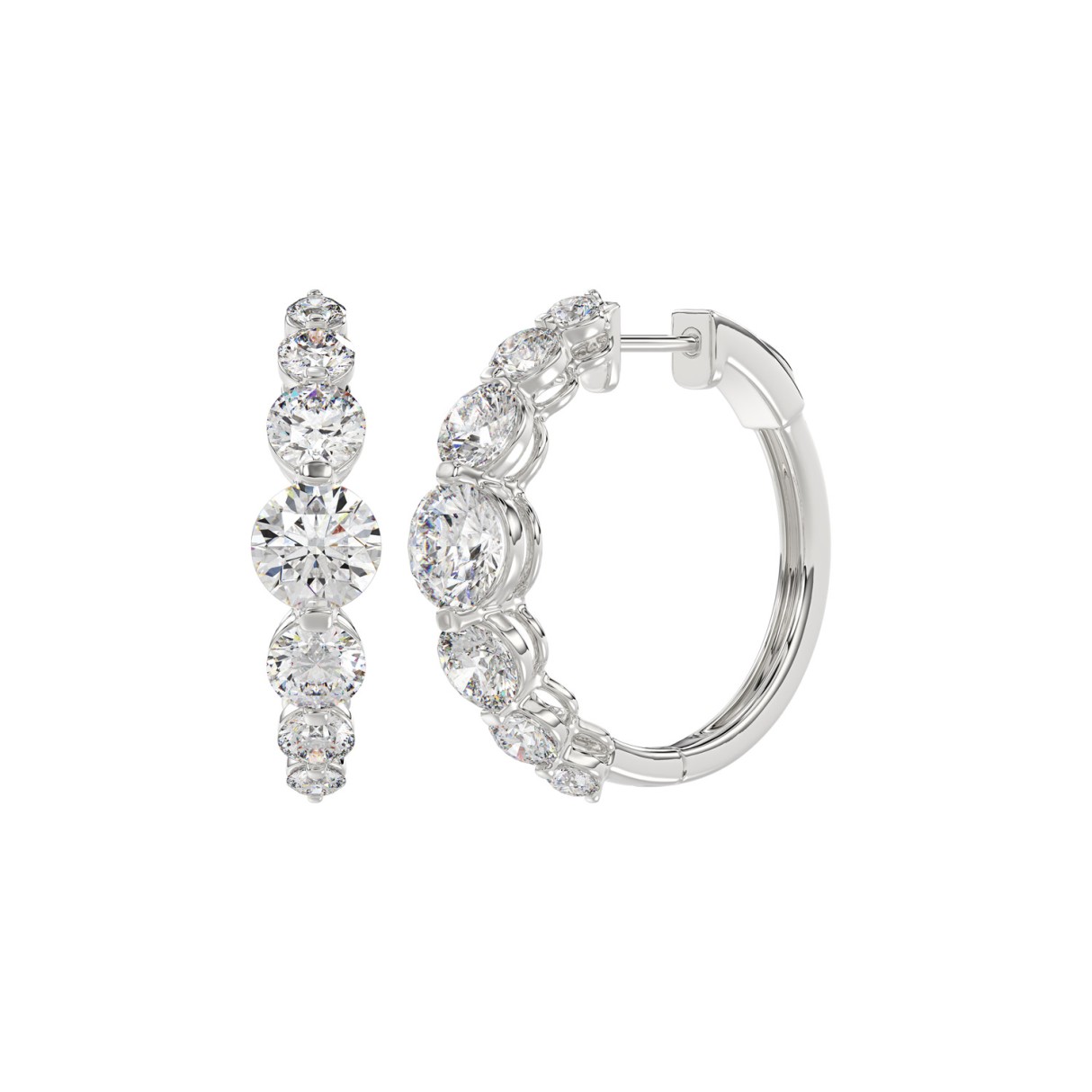 14K WHITE GOLD 2.00CT ROUND DIAMOND LADIES HOOPS EARRINGS
