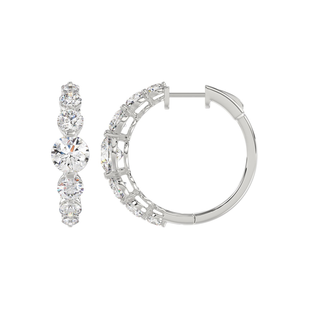 14K WHITE GOLD 3 1/2CT ROUND DIAMOND LADIES HOOPS EARRINGS