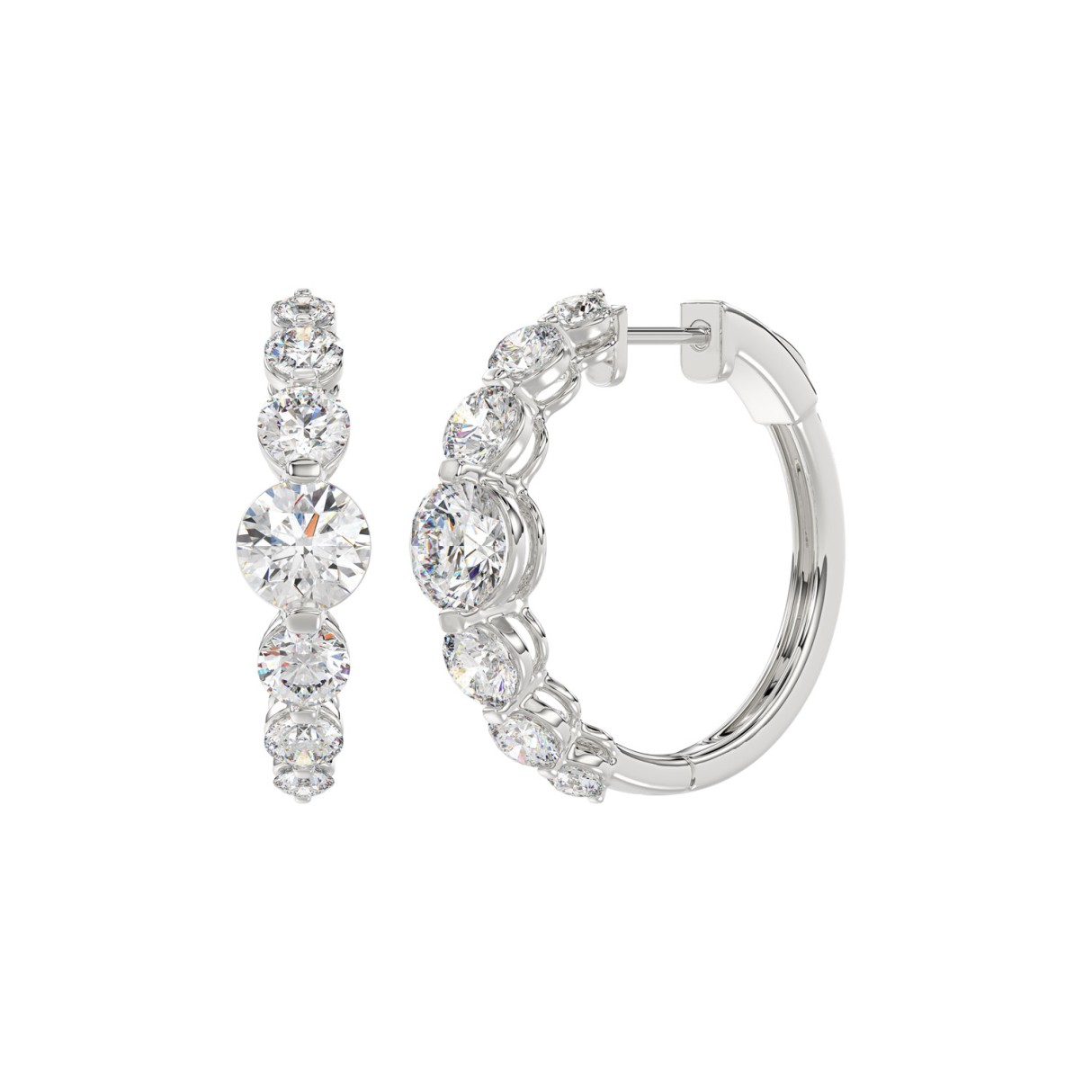 14K WHITE GOLD 3 1/2CT ROUND DIAMOND LADIES HOOPS EARRINGS