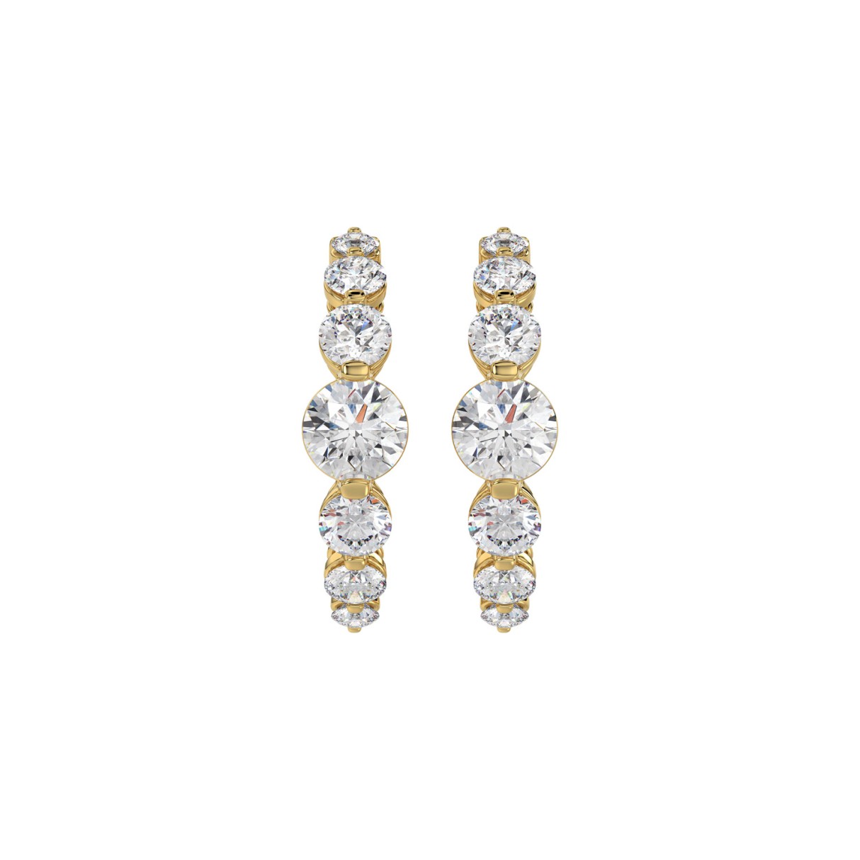 14K YELLOW GOLD 3 1/2CT ROUND DIAMOND LADIES HOOP EARRINGS 