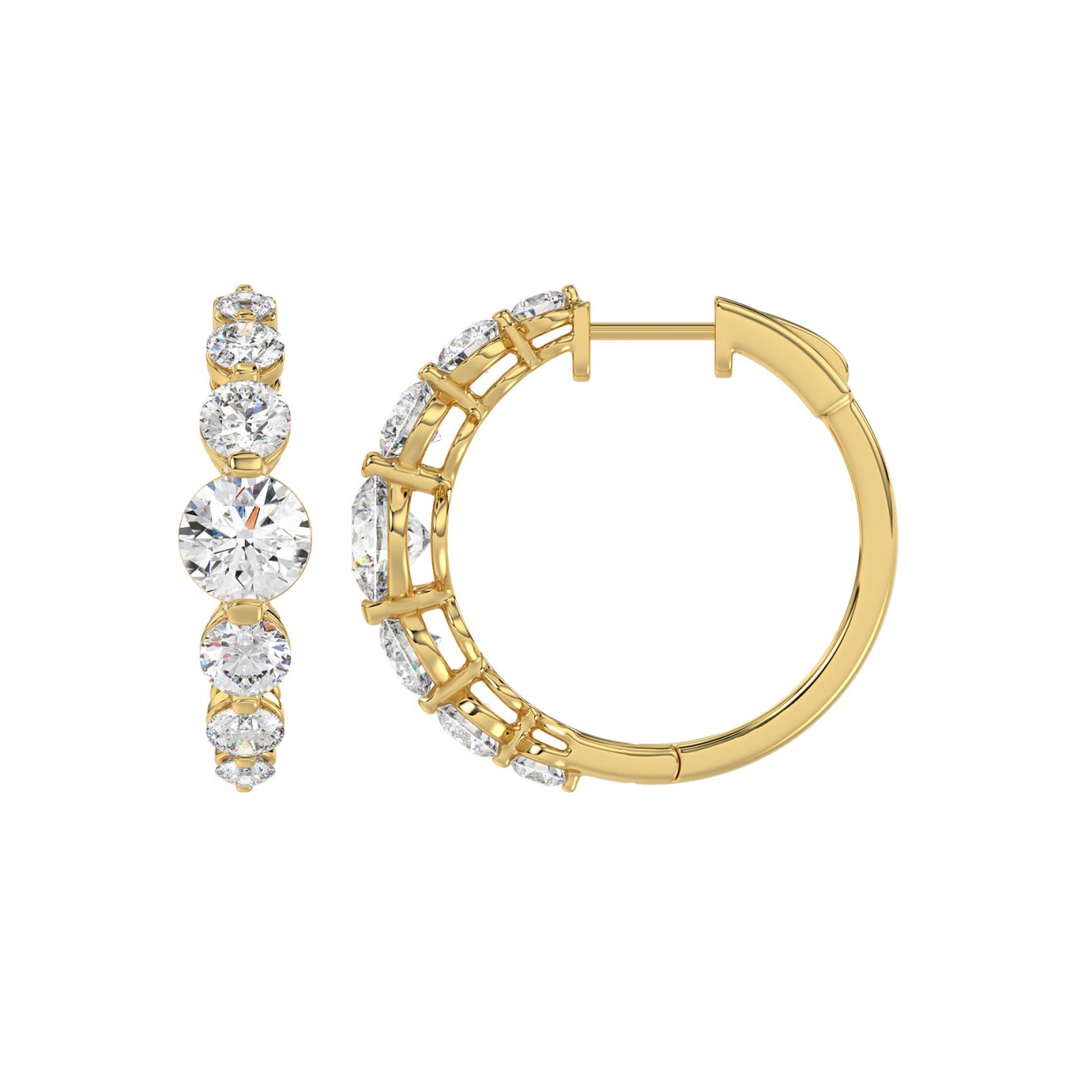 14K YELLOW GOLD 3 1/2CT ROUND DIAMOND LADIES HOOP EARRINGS 