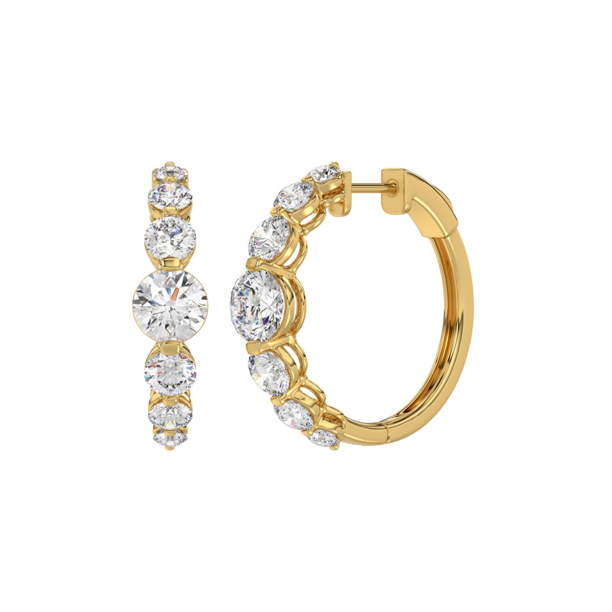 14K YELLOW GOLD 3 1/2CT ROUND DIAMOND LADIES HOOP EARRINGS 