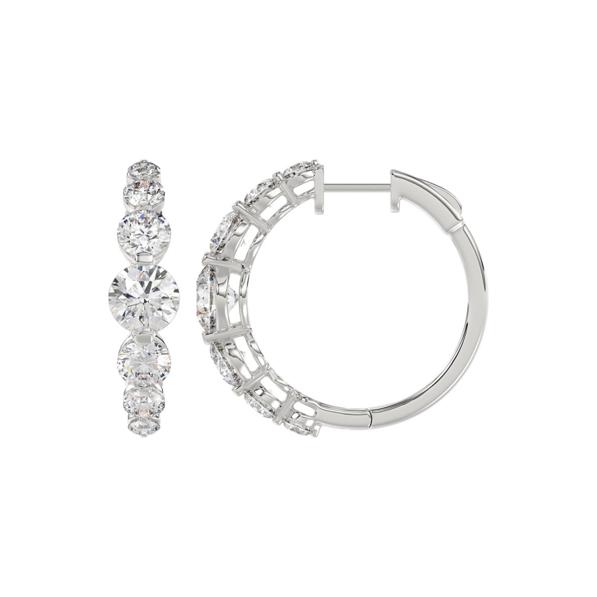 14K WHITE GOLD 4.00CT ROUND DIAMOND LADIES HOOPS EARRINGS