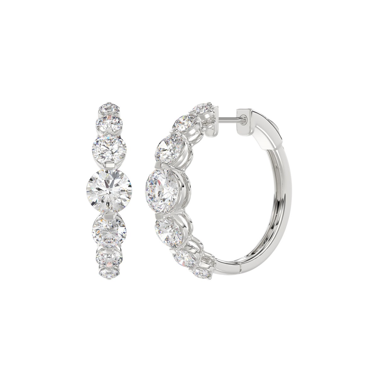 14K WHITE GOLD 4.00CT ROUND DIAMOND LADIES HOOPS EARRINGS