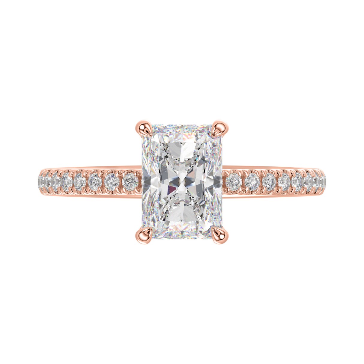 14K ROSE GOLD 1 3/4CT ROUND/RADIANT DIAMOND LADIES RING (CENTER STONE RADIANT DIAMOND 1 1/2CT)