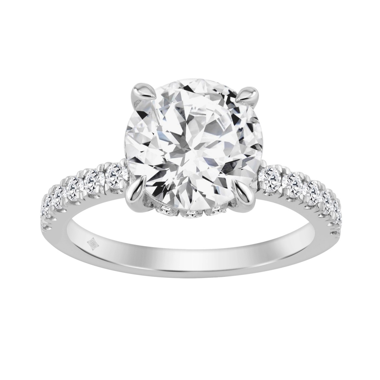 14K WHITE GOLD 3 1/2CT ROUND DIAMOND LADIES RING (CENTER STONE ROUND DIAMOND 3CT)
