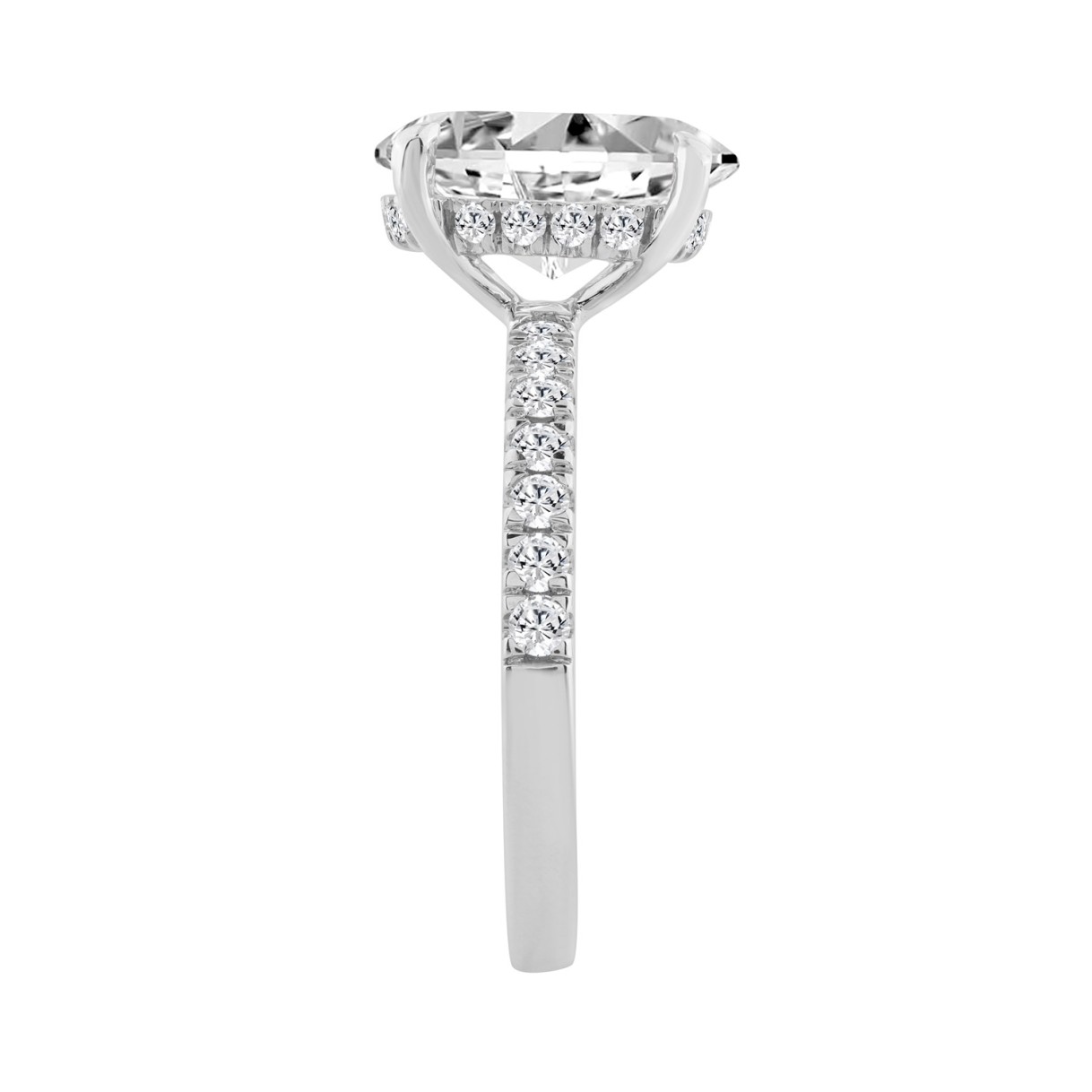 14K WHITE GOLD 3 1/2CT ROUND/OVAL DIAMOND LADIES RING (CENTER STONE OVAL DIAMOND 3CT)