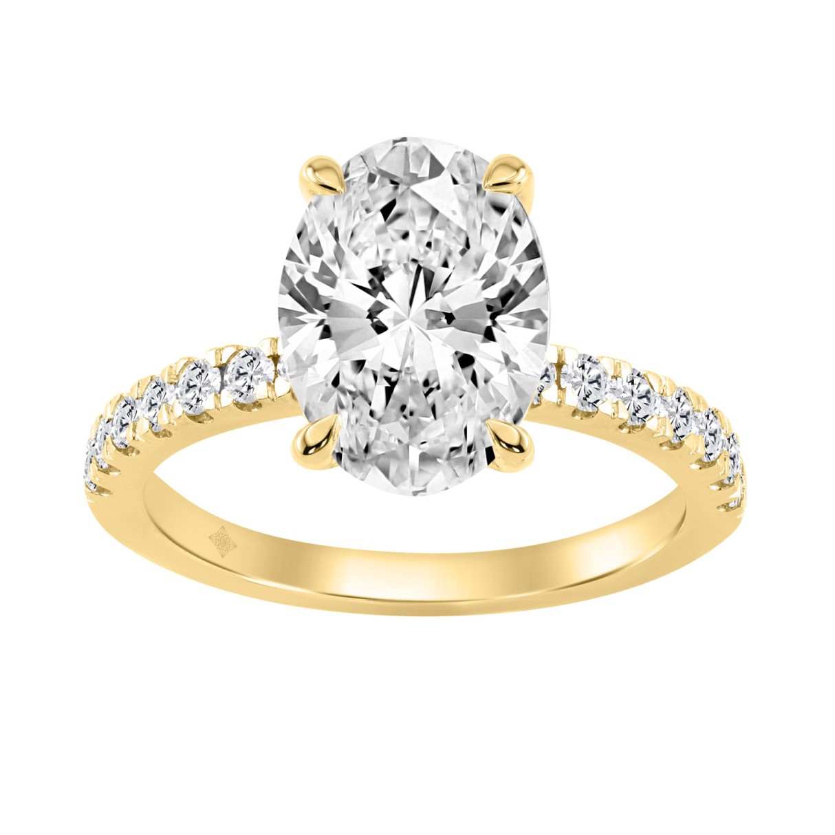 14K YELLOW GOLD 3 1/2CT ROUND/OVAL DIAMOND LADIES RING (CENTER STONE OVAL DIAMOND 3CT)