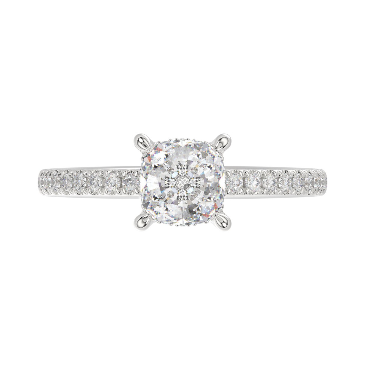 14K WHITE GOLD 1 3/4CT ROUND/CUSHION DIAMOND LADIES RING (CENTER STONE CUSHION DIAMOND 1 1/2CT)