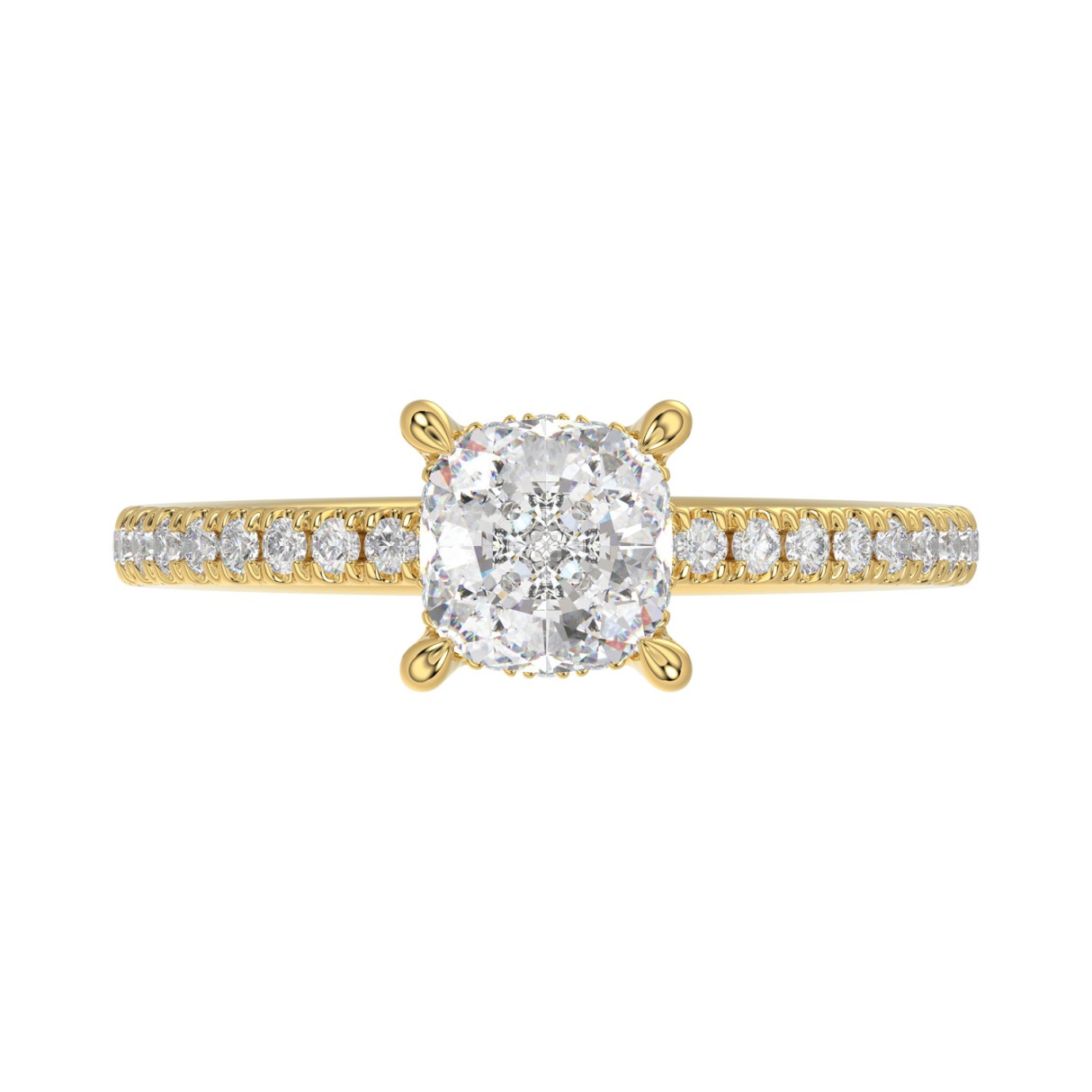 14K YELLOW GOLD 1 3/4CT ROUND/CUSHION DIAMOND LADIES RING (CENTER STONE CUSHION DIAMOND 1 1/2CT)