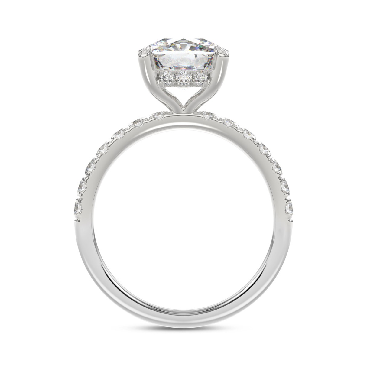 14K WHITE GOLD 3 1/2CT ROUND/CUSHION DIAMOND LADIES RING (CENTER STONE CUSHION DIAMOND 3CT)