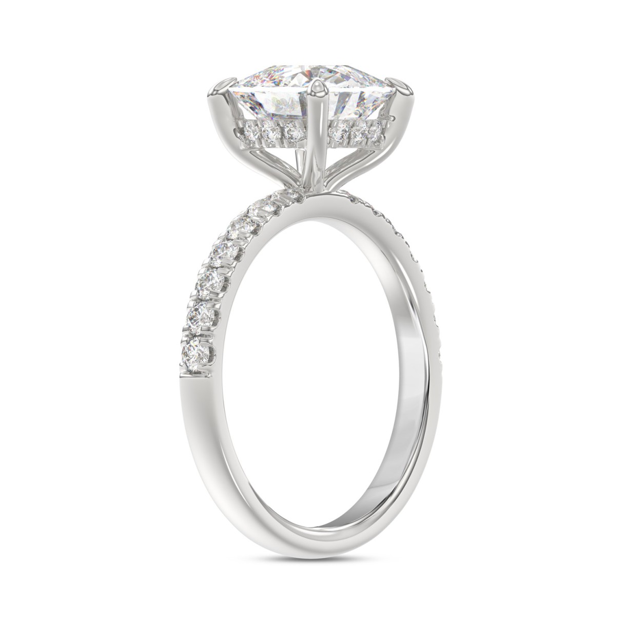 14K WHITE GOLD 3 1/2CT ROUND/CUSHION DIAMOND LADIES RING (CENTER STONE CUSHION DIAMOND 3CT)