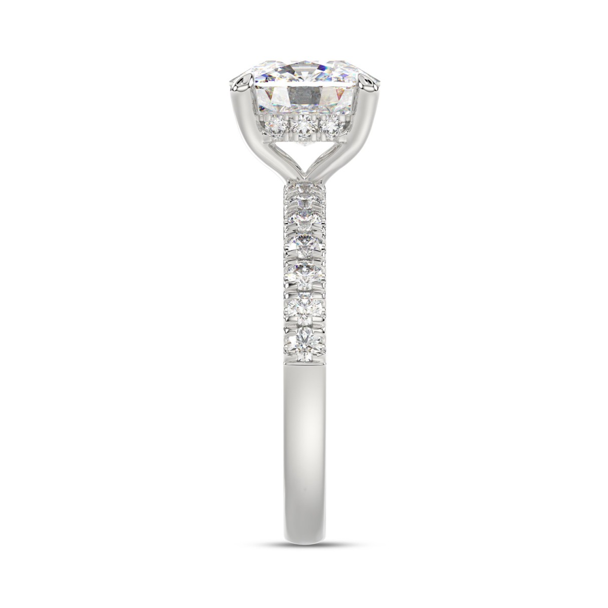 14K WHITE GOLD 3 1/2CT ROUND/CUSHION DIAMOND LADIES RING (CENTER STONE CUSHION DIAMOND 3CT)