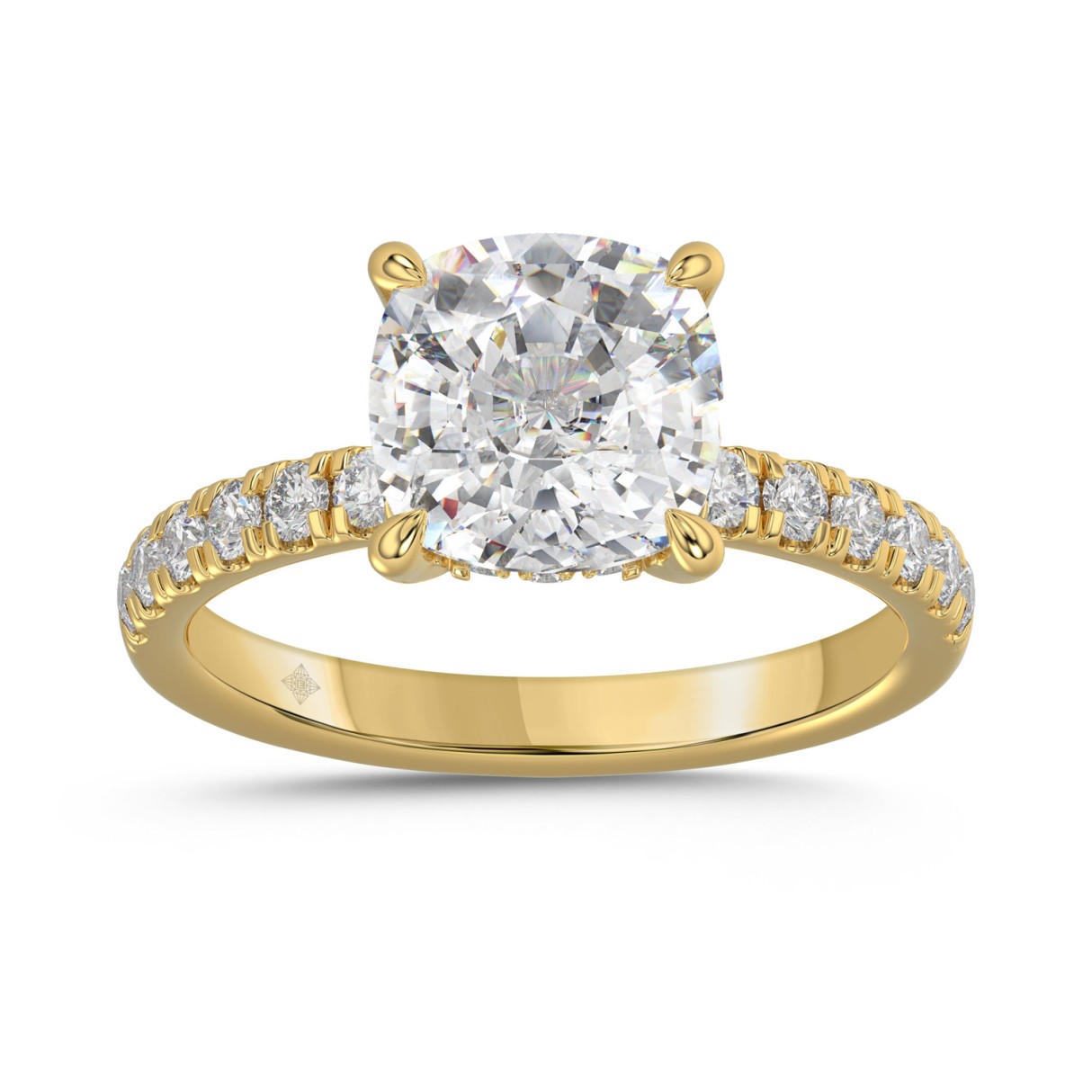 14K  YELLOW GOLD 3 1/2CT ROUND/CUSHION DIAMOND LAD...