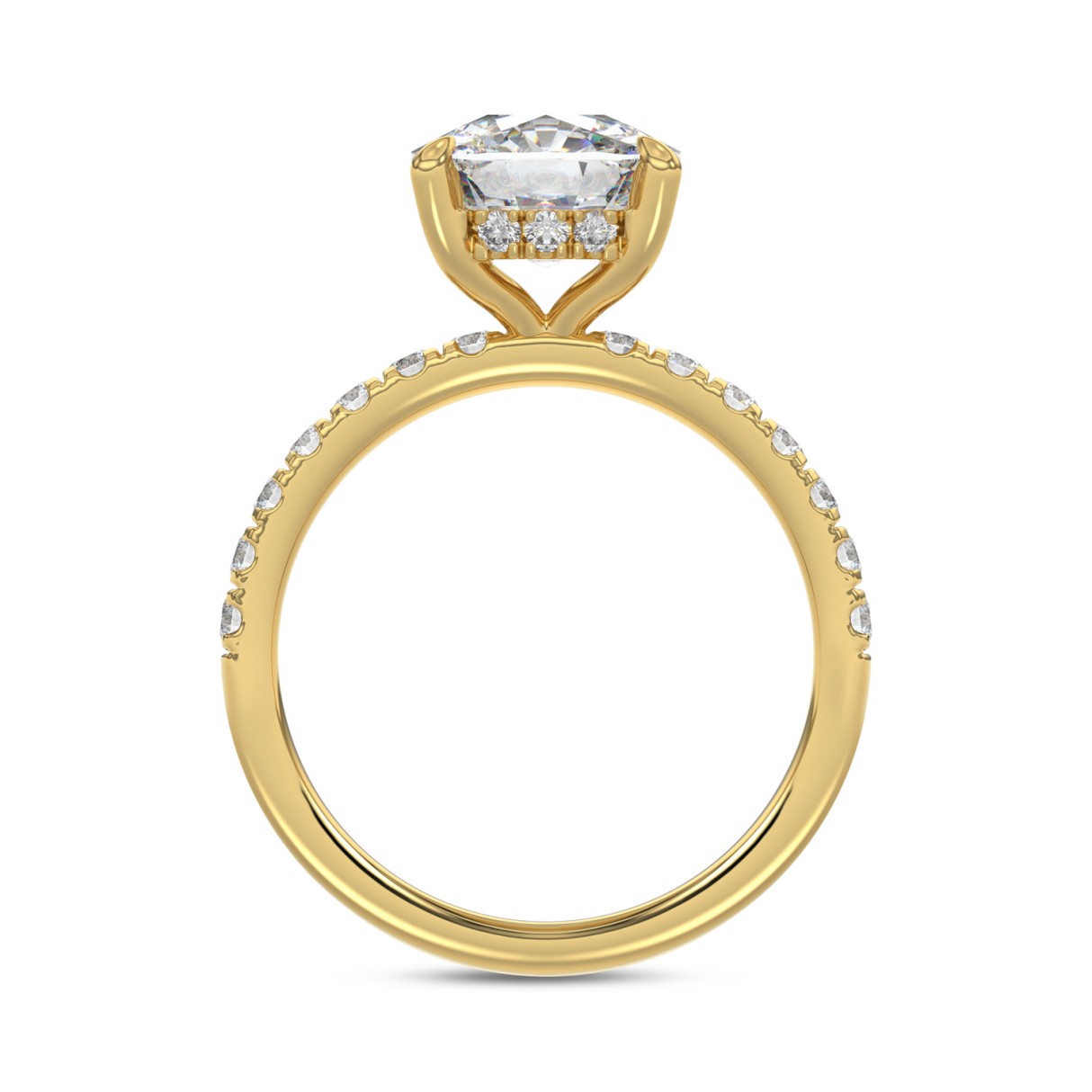 14K  YELLOW GOLD 3 1/2CT ROUND/CUSHION DIAMOND LADIES RING (CENTER STONE CUSHION DIAMOND 3CT)