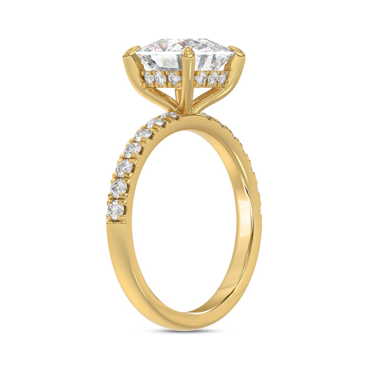 14K  YELLOW GOLD 3 1/2CT ROUND/CUSHION DIAMOND LADIES RING (CENTER STONE CUSHION DIAMOND 3CT)