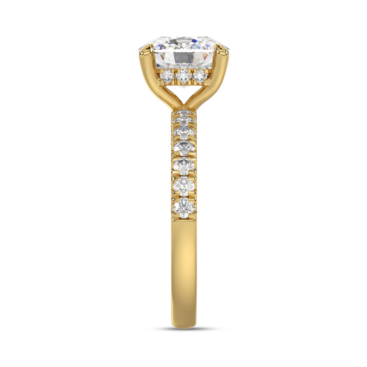 14K  YELLOW GOLD 3 1/2CT ROUND/CUSHION DIAMOND LADIES RING (CENTER STONE CUSHION DIAMOND 3CT)