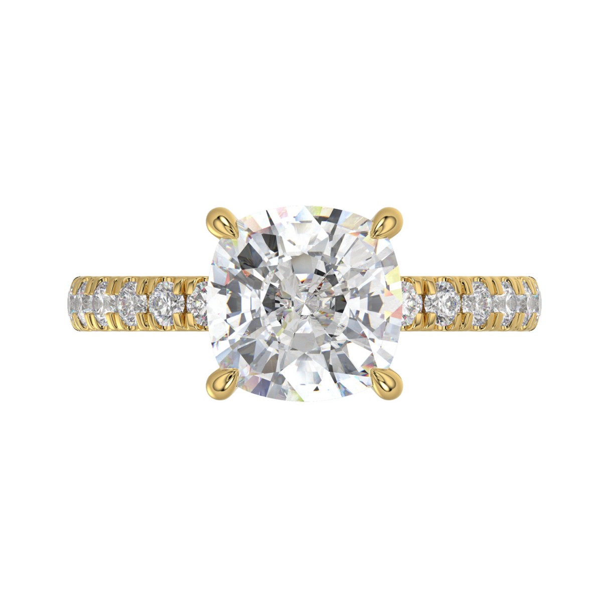 14K  YELLOW GOLD 3 1/2CT ROUND/CUSHION DIAMOND LADIES RING (CENTER STONE CUSHION DIAMOND 3CT)