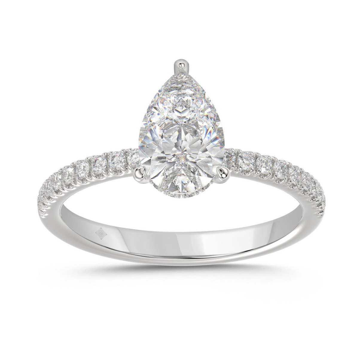 14K WHITE GOLD 1 3/4CT ROUND/PEAR DIAMOND LADIES R...