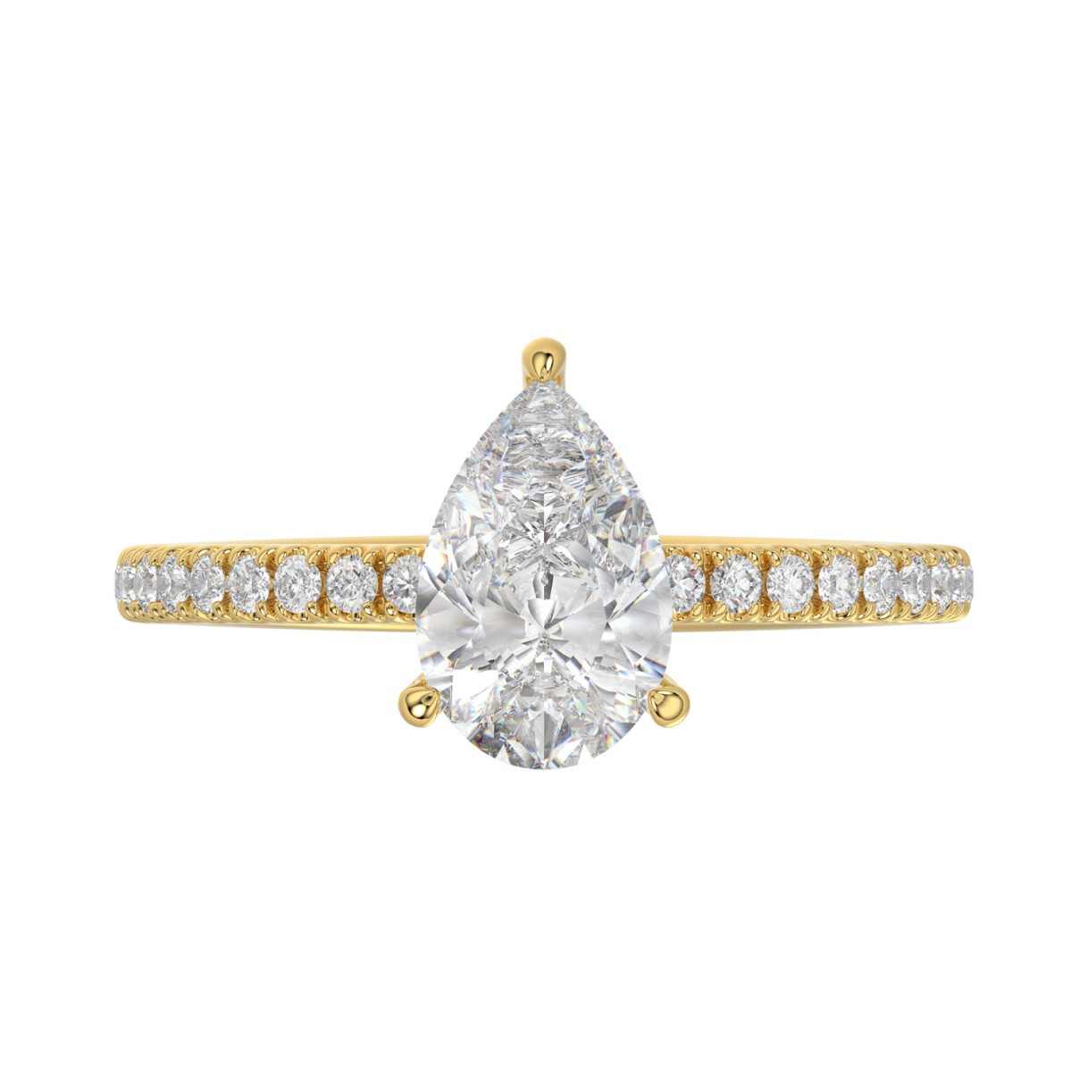 14K YELLOW GOLD 1 3/4CT ROUND/PEAR DIAMOND LADIES RING (CENTER STONE PEAR DIAMOND 1 1/2CT)