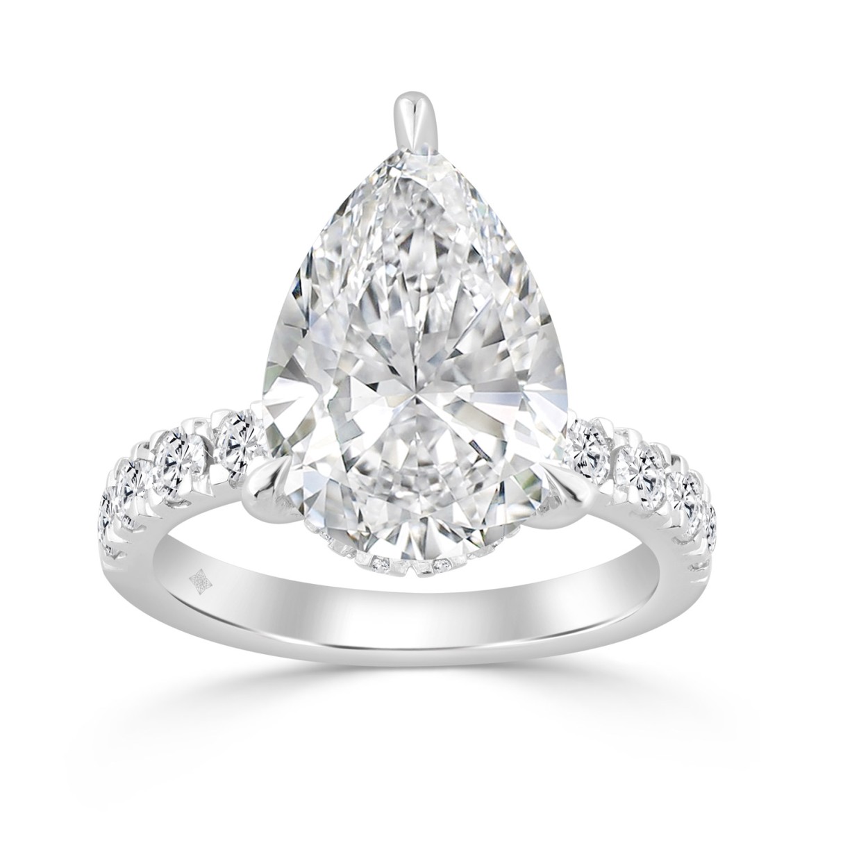 14K WHITE GOLD 3 1/2CT ROUND/PEAR DIAMOND LADIES R...