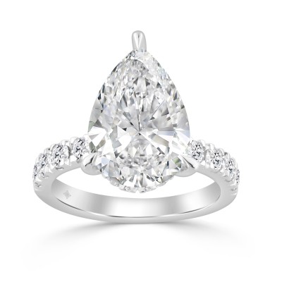 14K WHITE GOLD 3 1/2CT ROUND/PEAR DIAMOND LADIES RING (CENTER STONE PEAR DIAMOND 3CT)