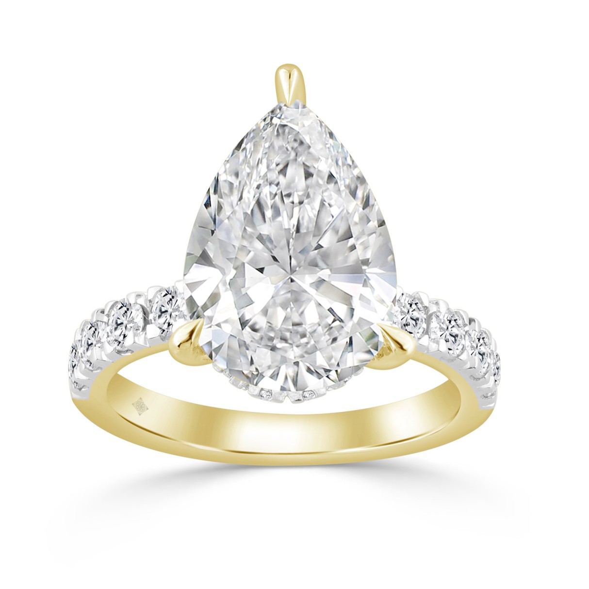 14K YELLOW GOLD 3 1/2CT ROUND/PEAR DIAMOND LADIES ...