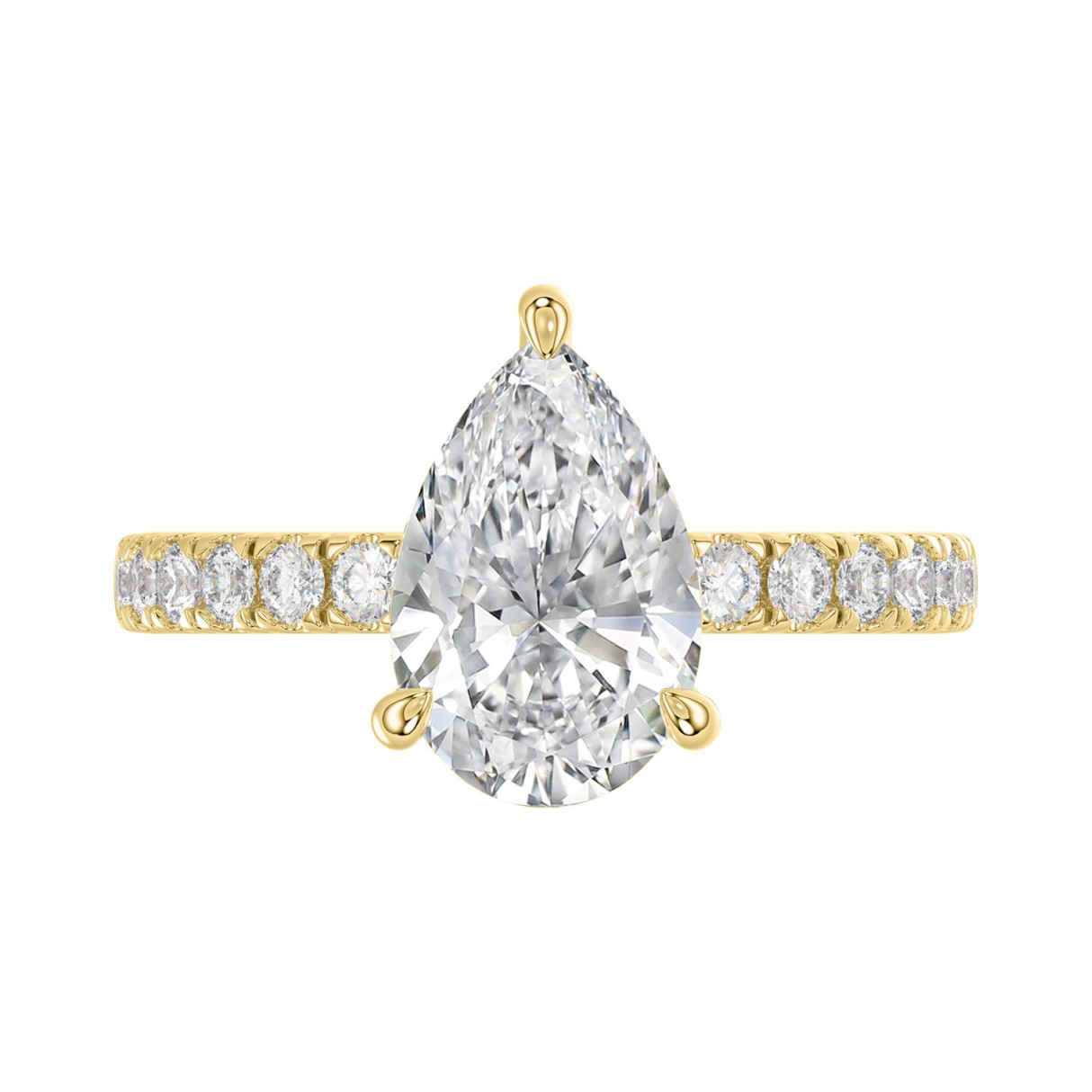 14K YELLOW GOLD 3 1/2CT ROUND/PEAR DIAMOND LADIES RING (CENTER STONE PEAR DIAMOND 3CT)
