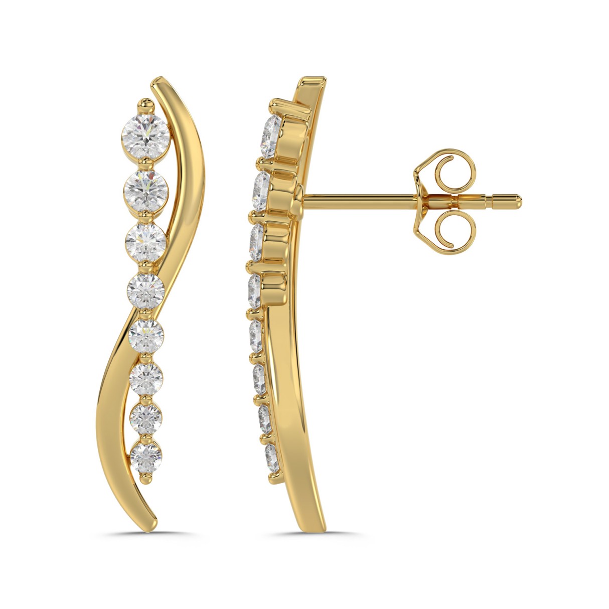 14K YELLOW GOLD 1/2CT ROUND DIAMOND LADIES EARRINGS