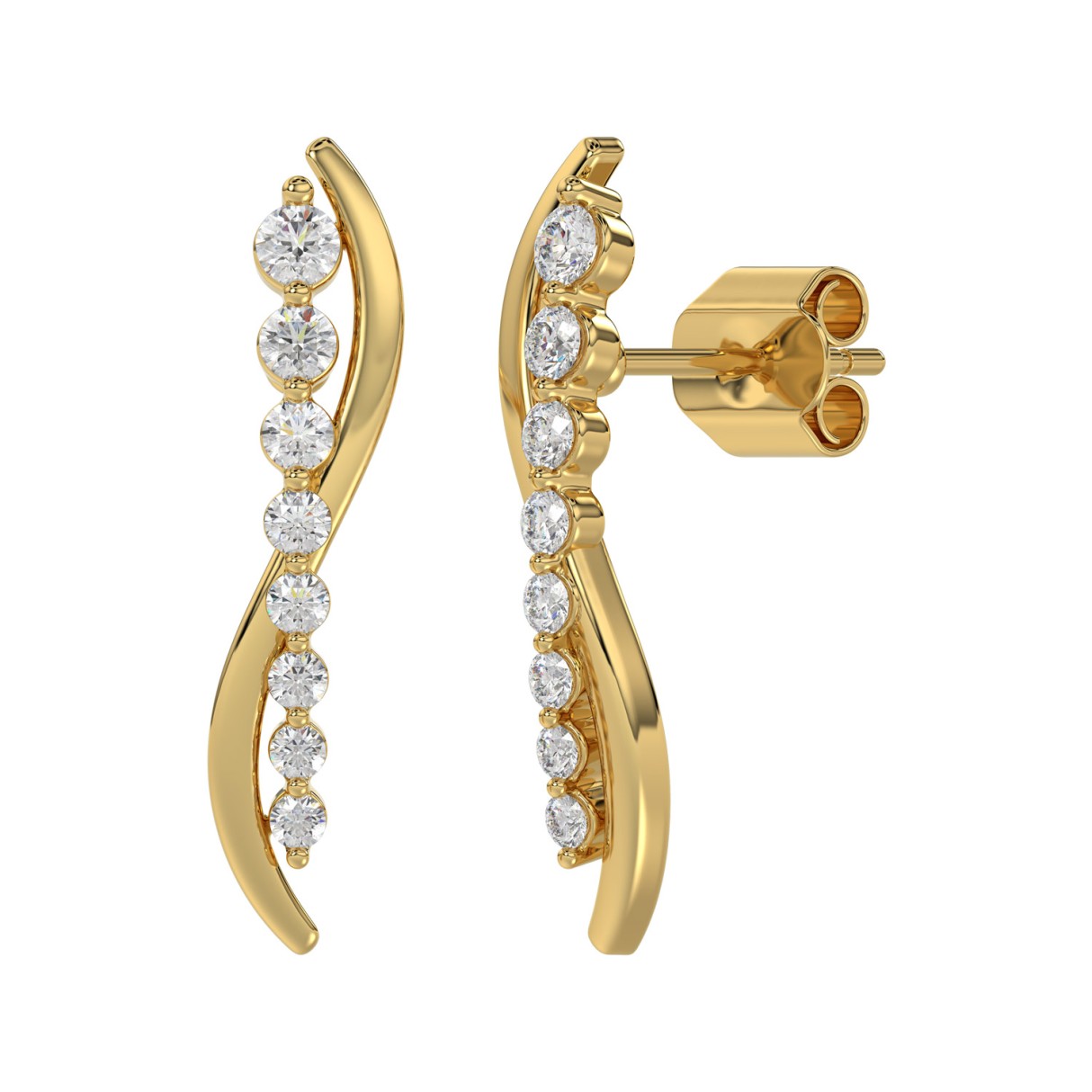 14K YELLOW GOLD 1/2CT ROUND DIAMOND LADIES EARRINGS