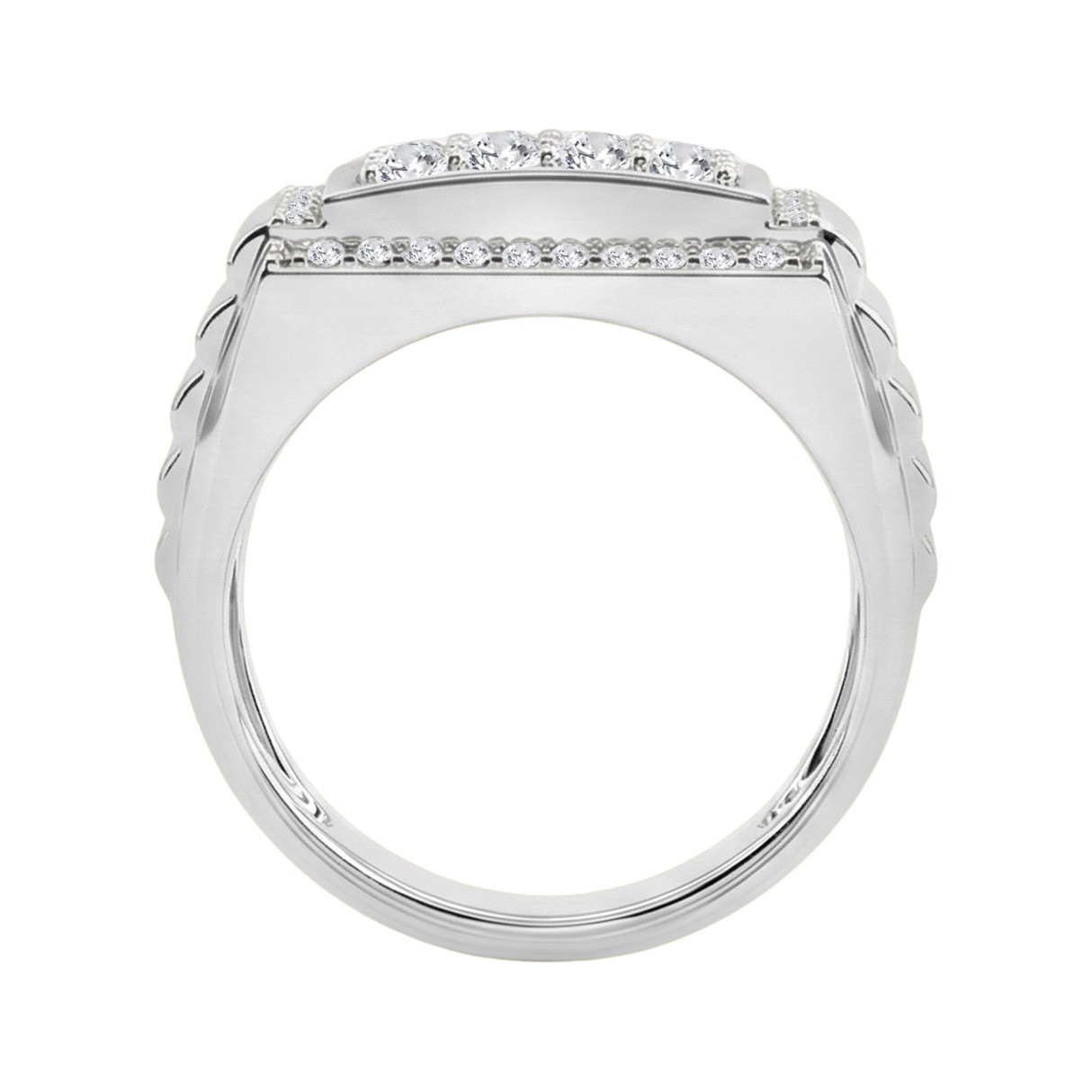 Men's Fashion Ring 1.00CT in 14k White Gold featuring a square cluster of round-cut diamonds (Color F-G -Clarity VS1/VS2)